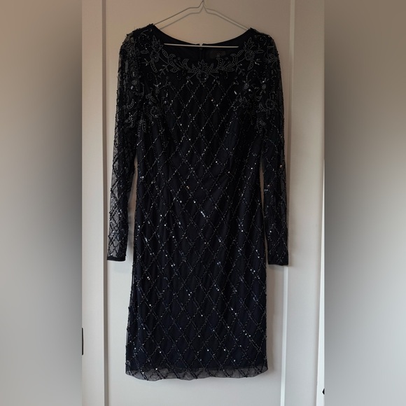 Adrianna Papell Women's Blue Embellished Boat Neck Sheath Dress - Picture 3 of 6